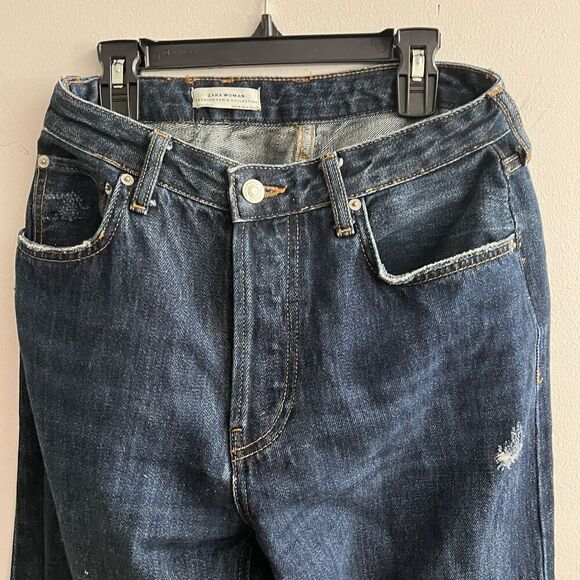 Zara Women Jeans 4 Premium Denim 30x33 Dark Wash Frayed Hem Straight Leg Classic - Picture 4 of 12